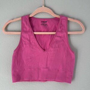 Garage Pink Ribbed V-Neck Crop Top